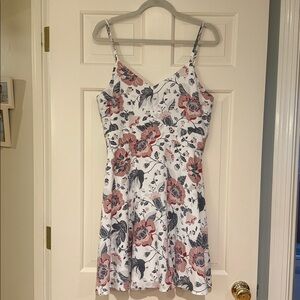 LOFT Navy and Cream Leaf Print Dress